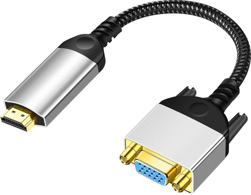PASOW HDMI to VGA Adapter Cable 8 inch Uni-Directional Only,Gold-Plated 1080p@60Hz HDMI Male to VGA Female Braided Cord for PC,Laptop,Monitor,HDTV, Roku, Xbox, PS5 - Image 1